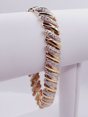 Genuine Diamond Yellow Gold - 925 Sterling Silver Two Tone Bracelet